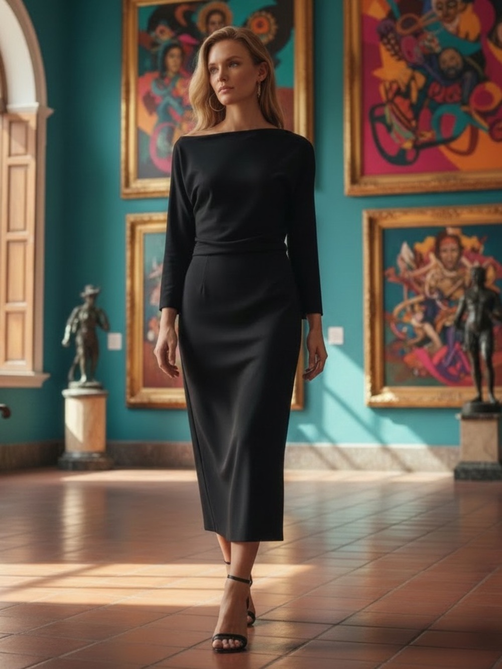 Tuckernuck NEW Black Esta Formal Long Sleeve Asymmetrical Midi Dress Size 6